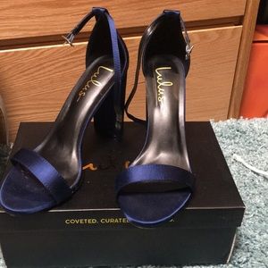 Lulu satin navy blue high heels